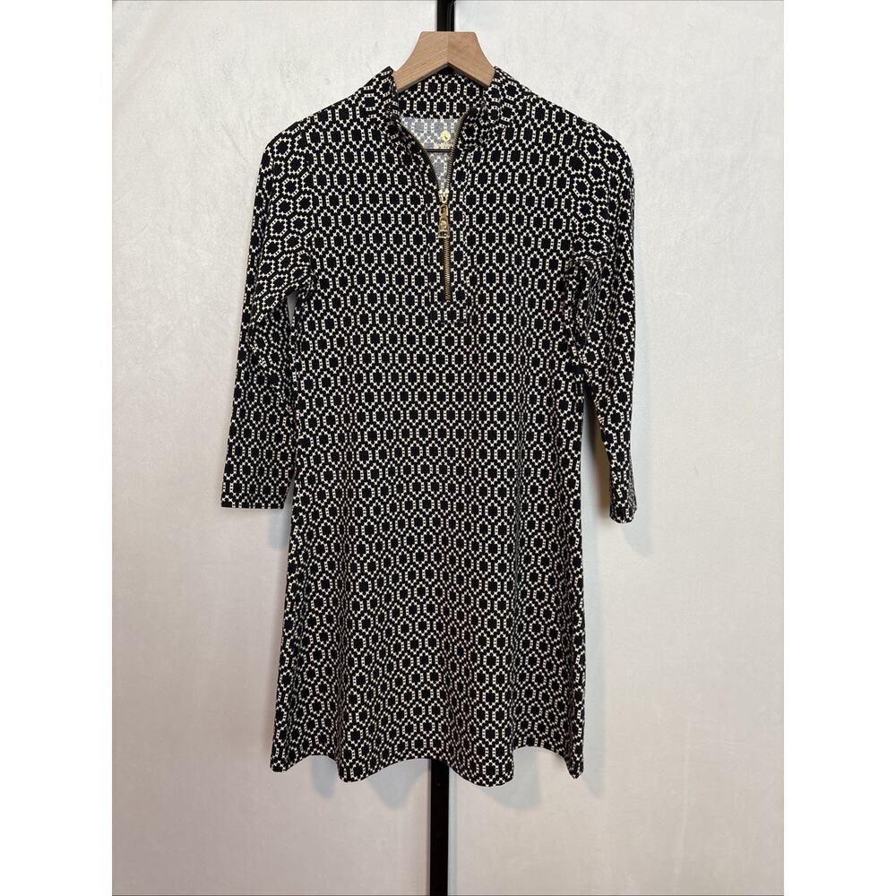Spartina‎ 449 Nora Half Zip Dress Women's Small 3/4 Sleeve Black Geometric Print
